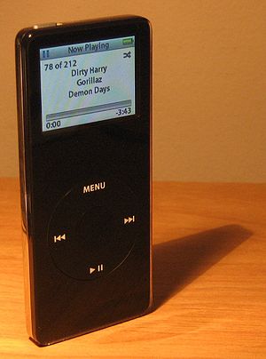 Black first-generation iPod Nano.